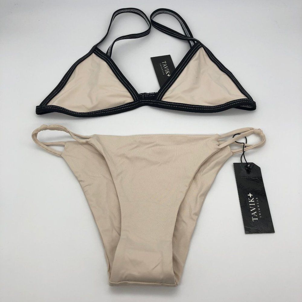 Tavik Two-Piece Bikini Set in Beige with Black Trim
